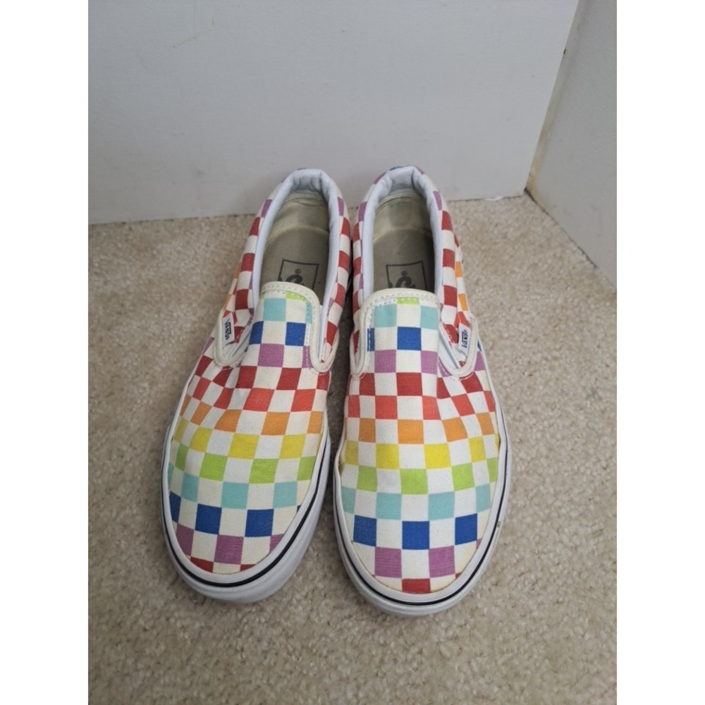 Vans Classic Slip On Rainbow Checkerboard Skate Shoes Mens 4.5 Womens 6 Low Top